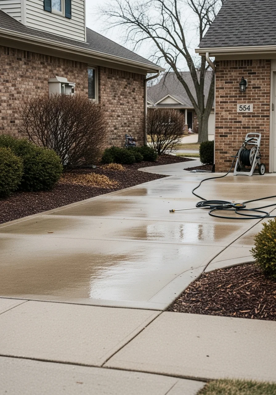A service professional standing in front of an Eagan property with seasonal landscaping and clear grounds.