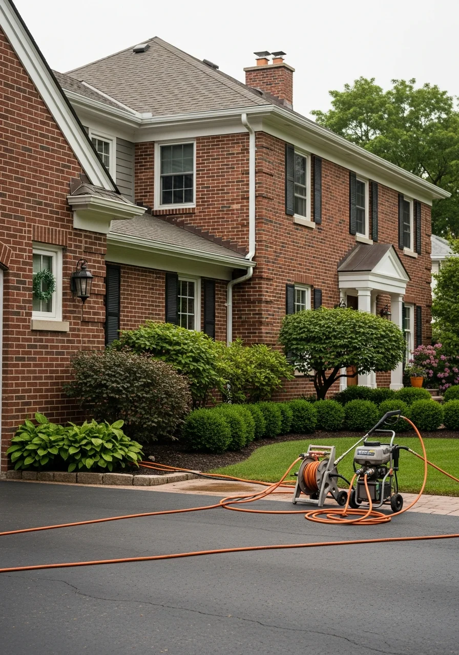 A service professional inspecting the exterior of a well-appointed Edina residence.